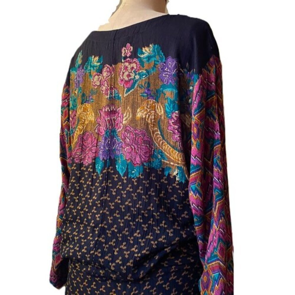 Vintage Carole Little boho granny romantic bold colors belted 90s dress - Picture 5 of 15